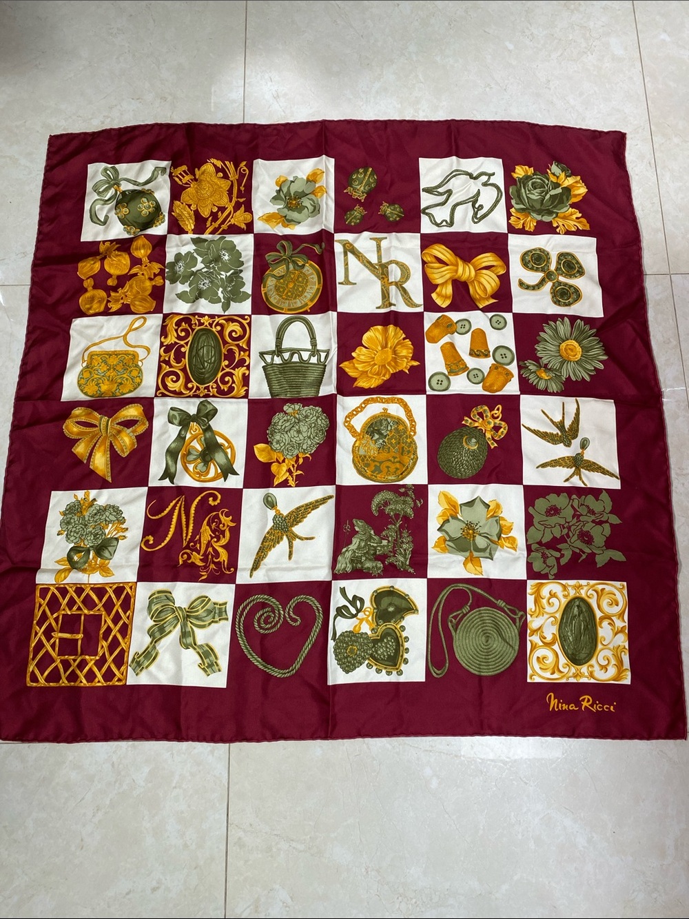 Nina Ricci  Silk Scarf Italy Hand Rolled Edges 34 X 34”